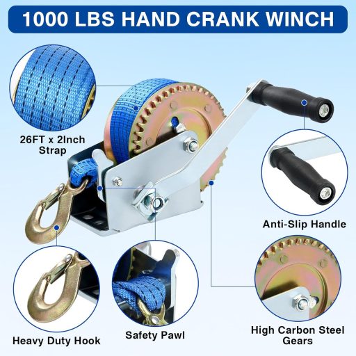 FreeTec Kézi Csörlő Kék Poliészter Kötéllel Hajó Mentő Csörlő