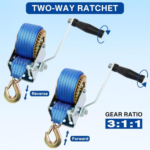 FreeTec Kézi Csörlő Kék Poliészter Kötéllel Hajó Mentő Csörlő