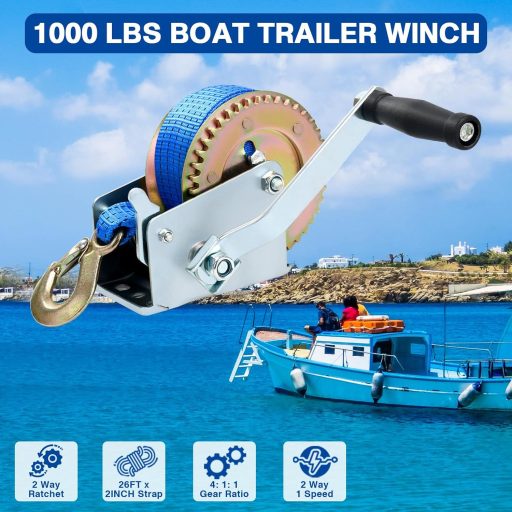 FreeTec Kézi Csörlő Kék Poliészter Kötéllel Hajó Mentő Csörlő