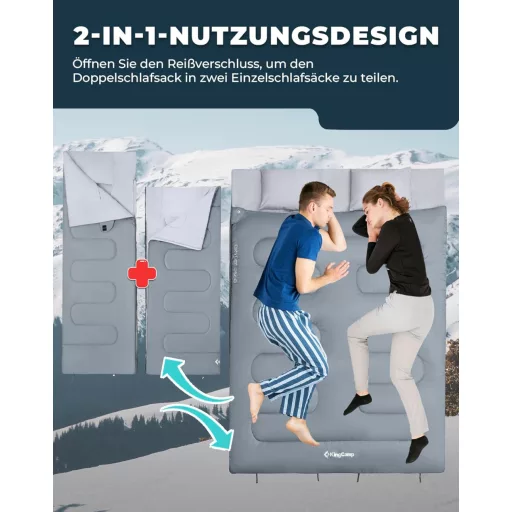 KingCamp Dupla Hálózsák 2 Személyes Kempingezéshez Hordtáskával