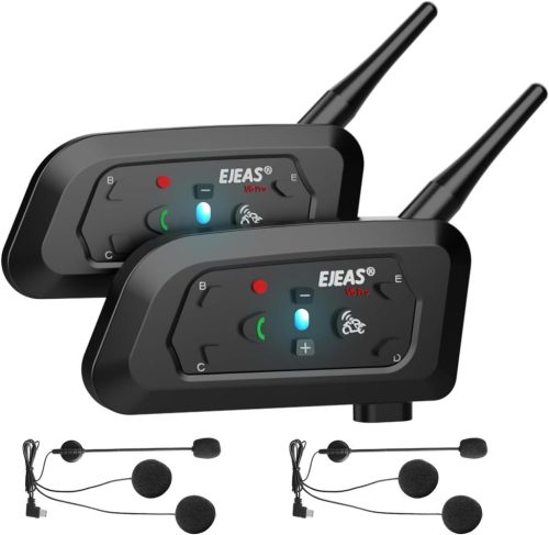 Casca Bluetooth pentru motociclete EJEAS V6, cu rază de acțiune de 1200m - Comunicare pentru 6 motocicliști, anulare a zgomotului DSP, sistem intercom rezistent la apă