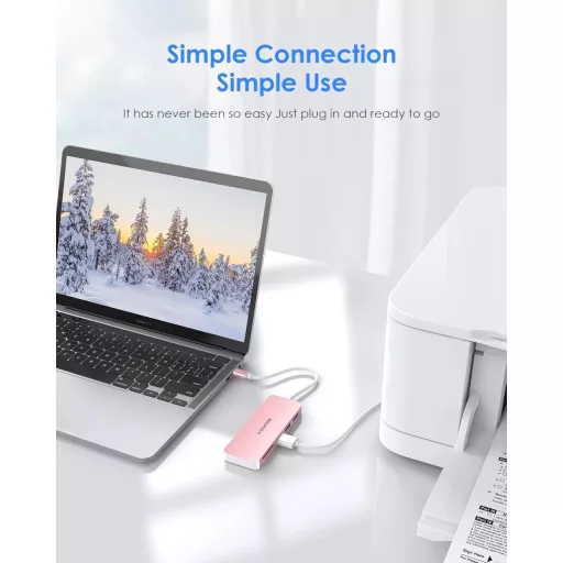 Lention USB C HUB – Hliníkový adaptér Thunderbolt 3 s 3 portami USB 3.0 a čítačkou kariet SD/TF – MacBook, Chromebook, Dell XPS, Asus ZenBook