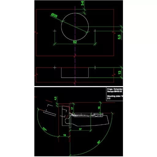 Hettich 95 fokos sarokstop csúszó technológiás kis zsanér