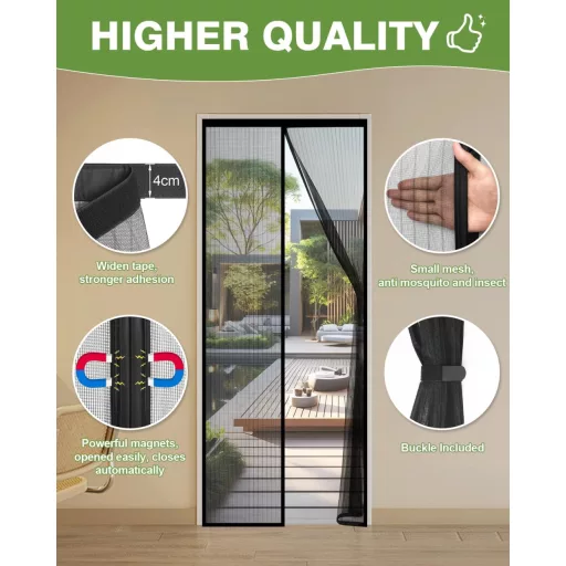 Auxmir Mágneses Szúnyogháló Ajtóra 100x220cm, Fúrás Nélkül, Rovarháló