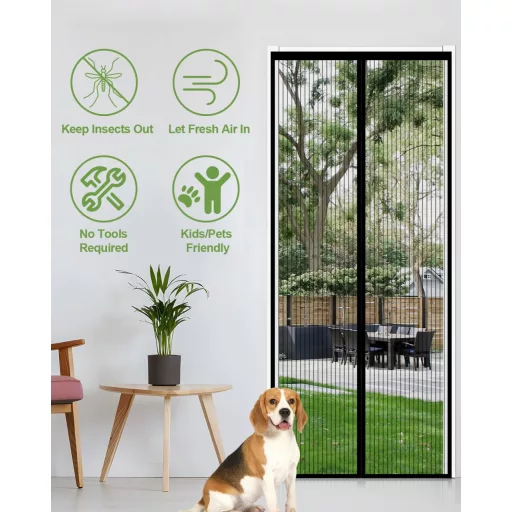 Auxmir Mágneses Szúnyogháló Ajtóra 100x220cm, Fúrás Nélkül, Rovarháló