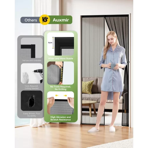 Auxmir Mágneses Szúnyogháló Ajtóra 100x220cm, Fúrás Nélkül, Rovarháló
