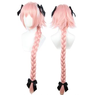   Dlhá ružová cosplay parochňa Linfairy, 95 cm, so zapletanými vlasmi a mašľou