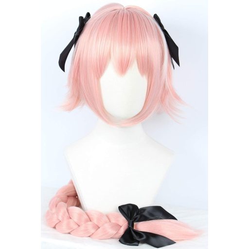 Dlhá ružová cosplay parochňa Linfairy, 95 cm, so zapletanými vlasmi a mašľou