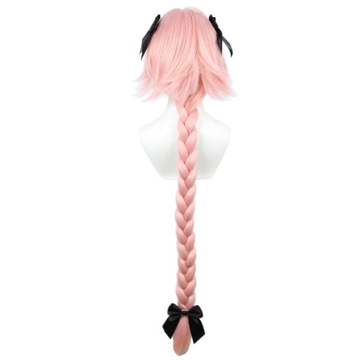 Linfairy hosszú rózsaszín cosplay paróka 95cm fonott hajjal és masni díszítéssel