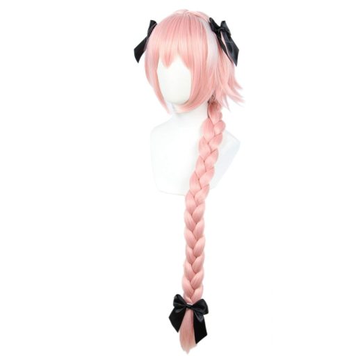 Linfairy hosszú rózsaszín cosplay paróka 95cm fonott hajjal és masni díszítéssel