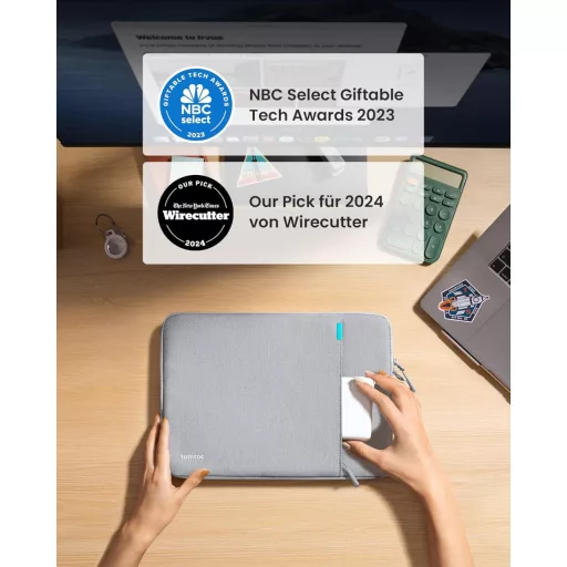 Husă de protecție 360 tomtoc pentru laptop, 14" MacBook Pro M2/M1 Pro/Max și 13" MacBook Air M2, cu carcasă rigidă impermeabilă și buzunar suplimentar.