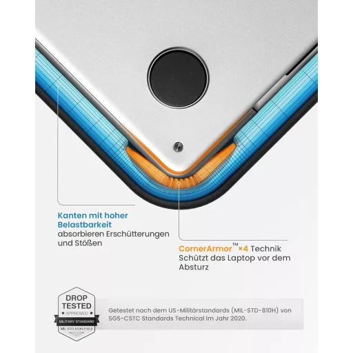 Husă de protecție 360 tomtoc pentru laptop, 14" MacBook Pro M2/M1 Pro/Max și 13" MacBook Air M2, cu carcasă rigidă impermeabilă și buzunar suplimentar.