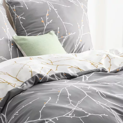 Bedsure Ljetni Set Posteljine 200x200 cm Prekrivač Jastučnica Siva Navlaka za Krevet