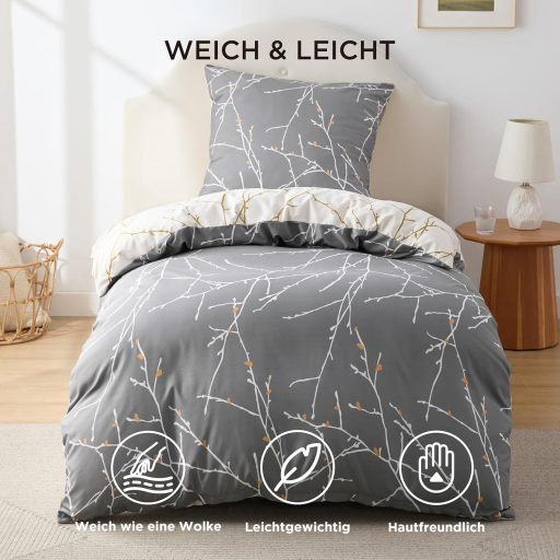 Bedsure Mikroszálas Ágyneműhuzat 135x200 cm Szürke Ágytakaró Párnahuzattal Egyszemélyes Ágyhoz