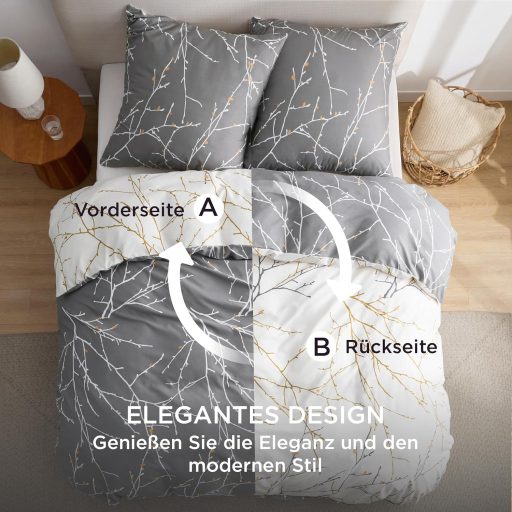 Bedsure Mikroszálas Ágyneműhuzat 135x200 cm Szürke Ágytakaró Párnahuzattal Egyszemélyes Ágyhoz