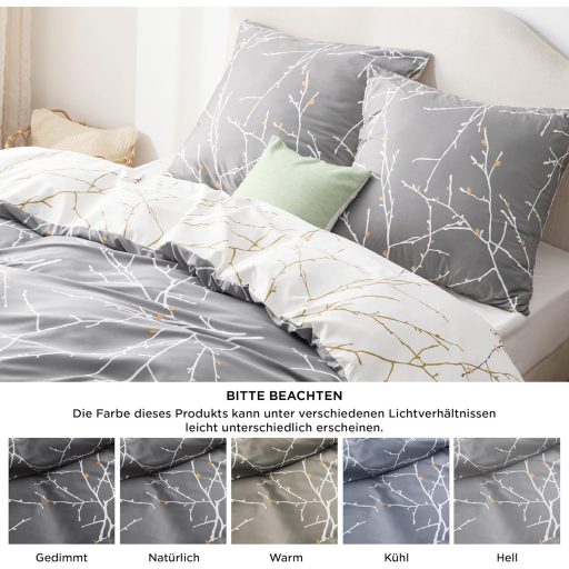 Bedsure Mikroszálas Ágyneműhuzat 135x200 cm Szürke Ágytakaró Párnahuzattal Egyszemélyes Ágyhoz