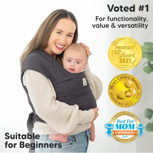 KeaBabies Sling Multifuncțional - Wrap Elastic pentru Bebelusi și Copii Mici, Purtare Fără Mâini, Gri Mistic