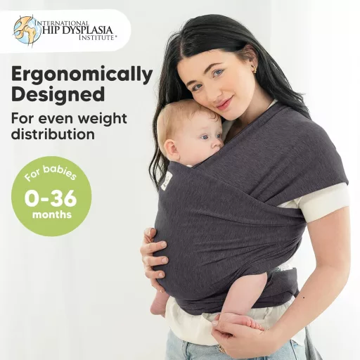 KeaBabies Sling Multifuncțional - Wrap Elastic pentru Bebelusi și Copii Mici, Purtare Fără Mâini, Gri Mistic
