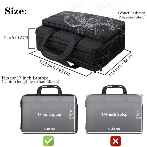Mancro Üzleti Laptop Táska 17" - Vízálló, Bővíthető Válltáska Férfiaknak és Nőknek - Multifunkciós Notebook Táska Sok Zsebbel - Fekete