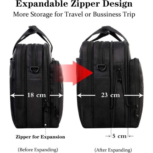 Mancro Üzleti Laptop Táska 17" - Vízálló, Bővíthető Válltáska Férfiaknak és Nőknek - Multifunkciós Notebook Táska Sok Zsebbel - Fekete