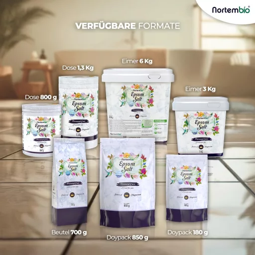 Nortembio Epsom Fürdősó 800g - 100% Tiszta Magnéziumforrás C és E Vitaminnal - Száraz és Érett Bőrre - Természetes Fürdőápolás