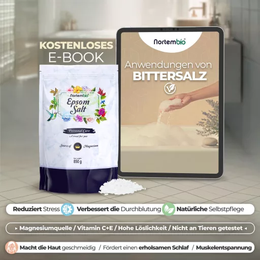 Nortembio Epsom Fürdősó 800g - 100% Tiszta Magnéziumforrás C és E Vitaminnal - Száraz és Érett Bőrre - Természetes Fürdőápolás