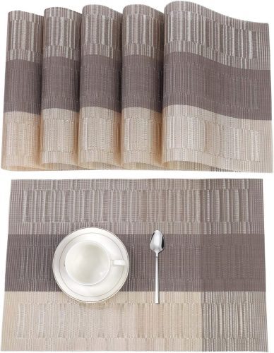 Set 6 Bucăți Suport Farfurie Antiderapant ISIYINER - PVC Lavabil Termorezistent, Protecție Masă, Ideal pentru Masă, Acasă, Restaurant (Maro/Argintiu) 45x