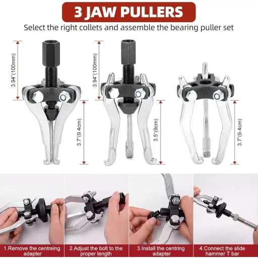 Extractor rulmenți FreeTec cu ciocan glisant, 15-80mm, pentru rulmenți interni și externi.