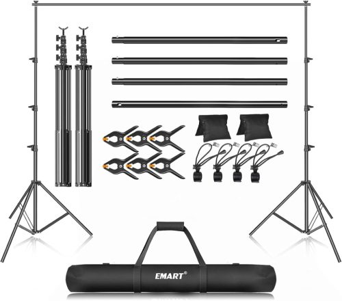 Set suport fundal foto EMART 3x3,6m - Sistem de fundal de studio reglabil pentru portrete și fotografie de produs, filmări video, capacitate de încărcare 4kg, Negru