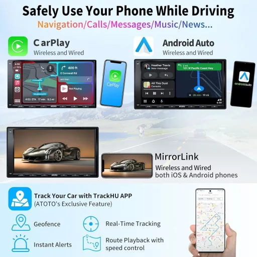 ATOTO A6PF 7" Android Autórádió - Vezeték Nélküli CarPlay, Android Auto, DAB, Tükrözés, Dupla Bluetooth, WiFi, 2GB+32GB