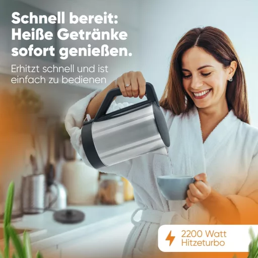 Fierbător electric Clatronic WKS 3692, 1,5L, Oțel inoxidabil, Negru