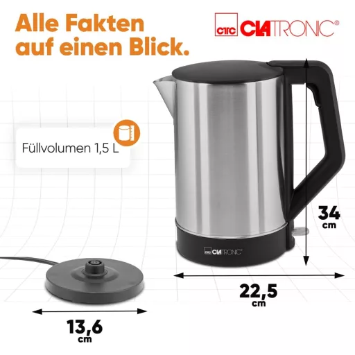 Clatronic WKS 3692 Elektromos Vízforraló 1,5L Rozsdamentes Acél Fekete