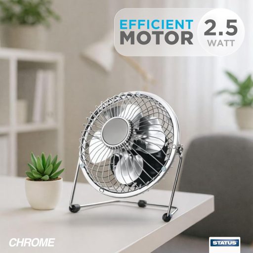 Status Hordozható Fém USB Mini Ventilátor Króm Színben