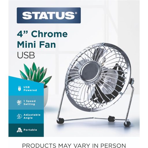Status Hordozható Fém USB Mini Ventilátor Króm Színben