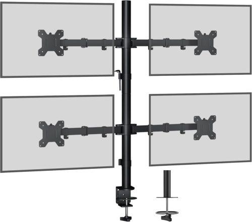 BONTEC 13-27" Monitor Asztali Tartó - 4 LED/LCD Monitoros Állvány, 180° Dönthető, 360° Forgatható, Állítható Magasság, 10kg Teherbírás Monitoronként