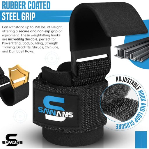 Pereche de cârlige pentru haltere din neopren SAWANS cu înveliș din cauciuc de 8 mm pentru antrenament