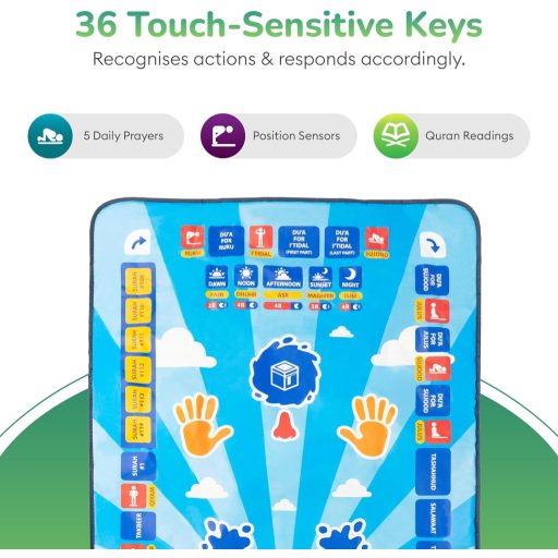 My Salah Mat Interaktív Imaszőnyeg Gyerekeknek 36 Gombbal és 15 Nyelvvel