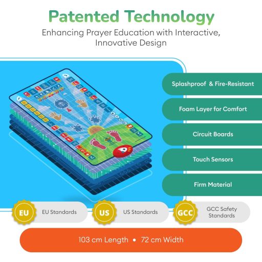 My Salah Mat Interaktív Imaszőnyeg Gyerekeknek 36 Gombbal és 15 Nyelvvel