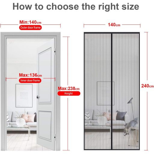 MYCARBON Magnetna Mreža za Vrata - Crna, Samoljepljiva, Otporna na Trganje, 140x240 cm, Moderna Zaštita od Insekata od Poliestera