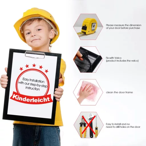 MYCARBON Mágneses Szúnyogháló Ajtóra - Fekete, Öntapadós, Szakadásálló, 140x240 cm, Modern Stílusú Rovarvédelem Poliészterből