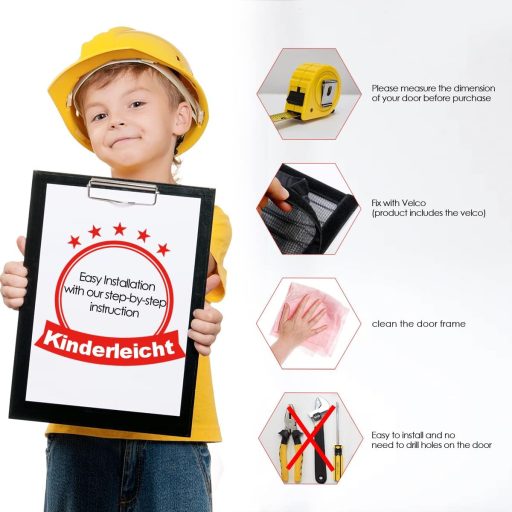 MYCARBON Mágneses Szúnyogháló Ajtóra - Fekete, Öntapadós, Szakadásálló, 140x240 cm, Modern Stílusú Rovarvédelem Poliészterből