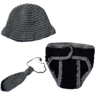   Háčkovaná súprava pre novorodenecké fotenie: čiapka, plienka, motýlik - Ručne robený kostým pre bábätko