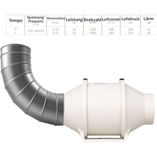 Ventilator axial STERR IDM alb, 100mm - 26W, ventilator de conductă cu fir pentru baie și bucătărie - 230V