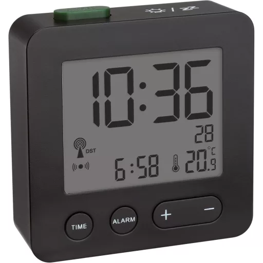 Ceas deșteptător digital radio-controlat TFA Dostmann, negru, individual - Black
