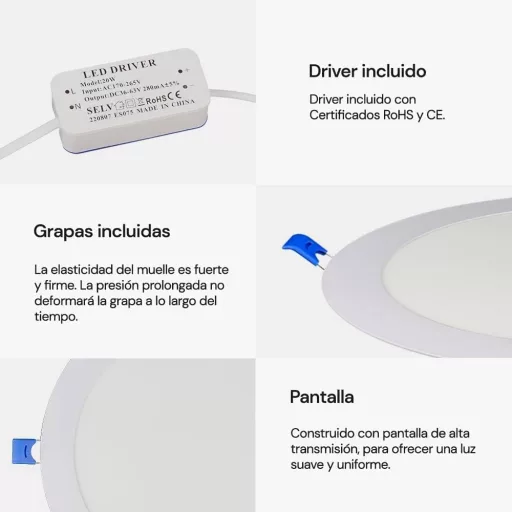 LED Ugradbena Svjetiljka 20W Okrugla 225mm Aluminijska Ploča 2000 Lumena