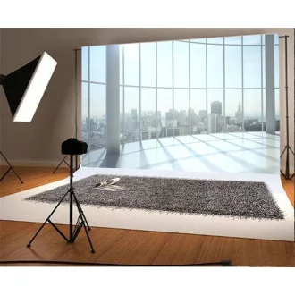   YONGFOTO 3x2m Vinyl Fotóháttér Felhőkarcoló Ablak Irodai Stúdió Portré Esküvő
