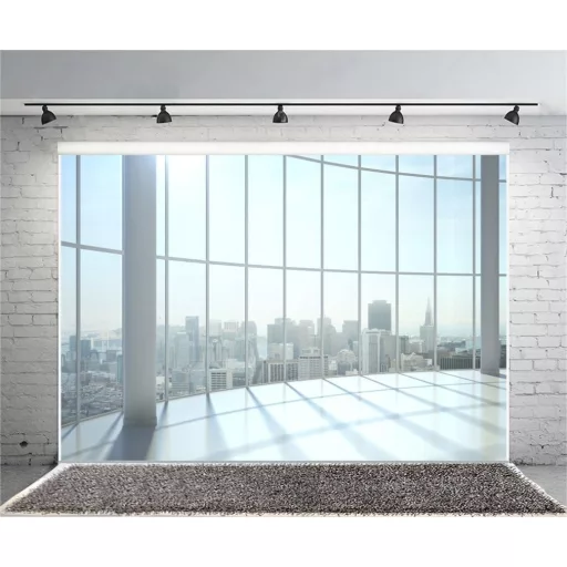 YONGFOTO 3x2m Vinyl Fotóháttér Felhőkarcoló Ablak Irodai Stúdió Portré Esküvő