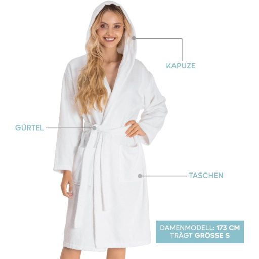 Twinzen Női Fürdőköpeny 100% Pamut Oeko-Tex Kapucnis Zsebekkel