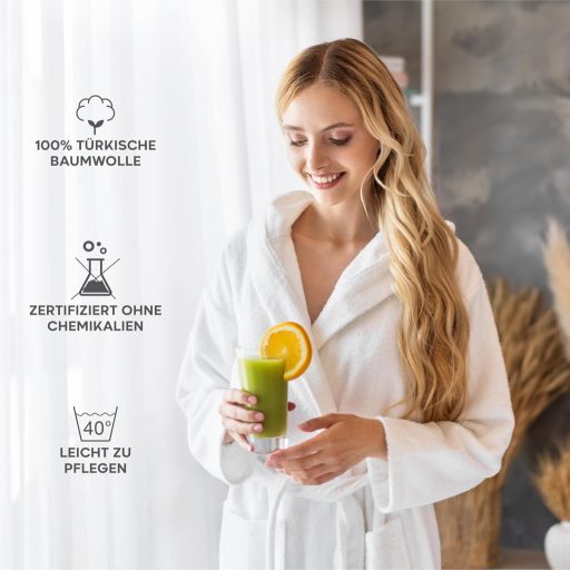 Twinzen Női Fürdőköpeny 100% Pamut Oeko-Tex Kapucnis Zsebekkel