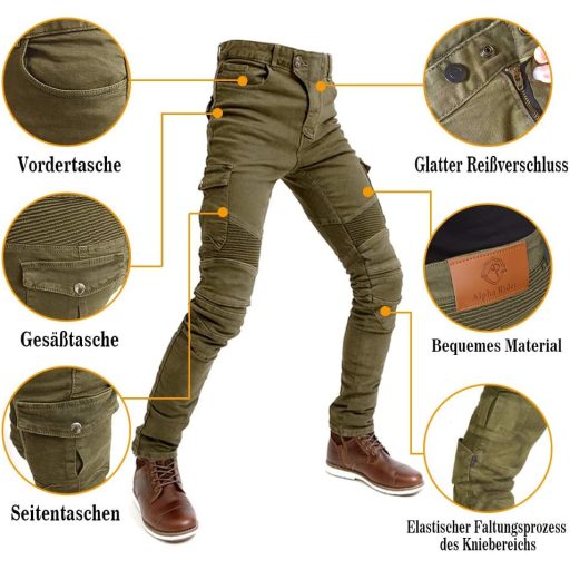 Alpha Rider denim hlače s moto protektorima, muške 3XL, zelene